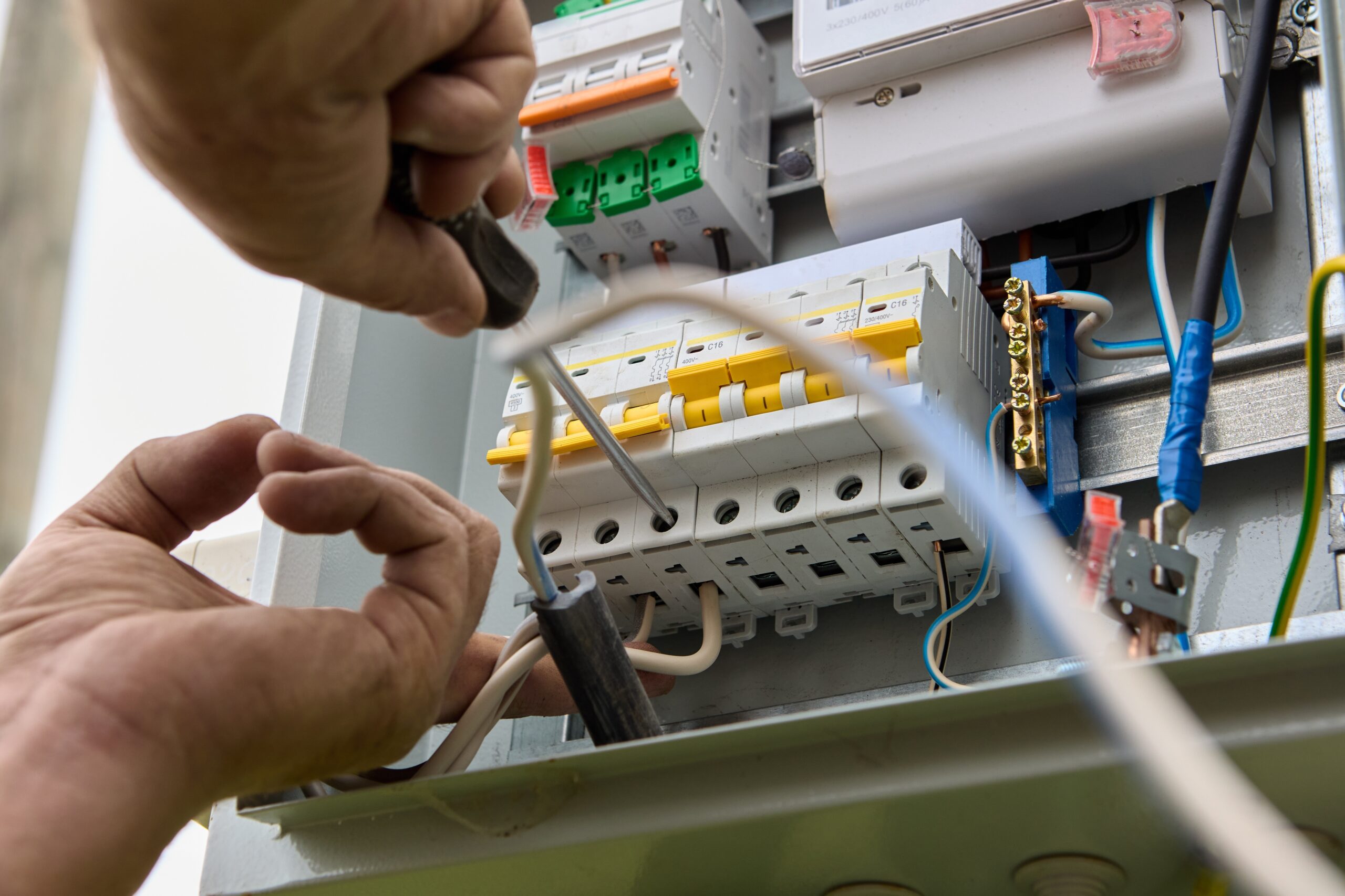 A contractor upgrading an electrical panel